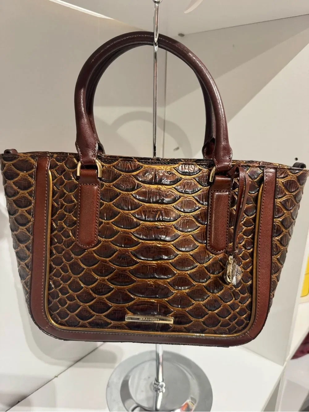 Brahmin small Ashley Brown Textured Satchel with Gold Accents